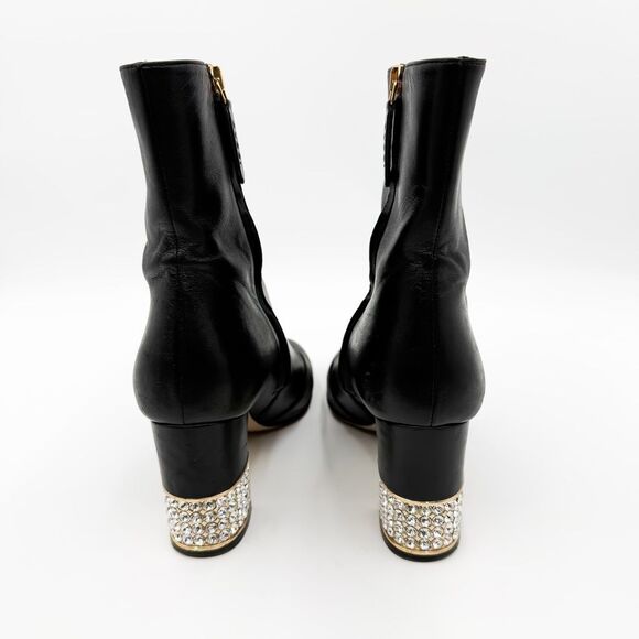 Gucci Black Leather Boots Rhinestone Embellished Block Heels EU 38.5 US 8.5 - Picture 5 of 12